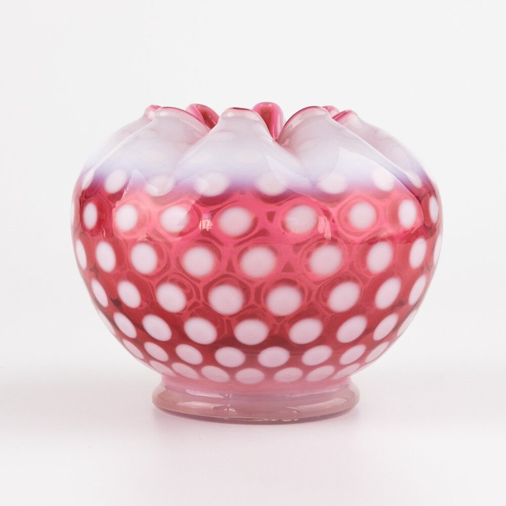 Fenton Cranberry Opalescent Polka Dot Rose Bowl VTG